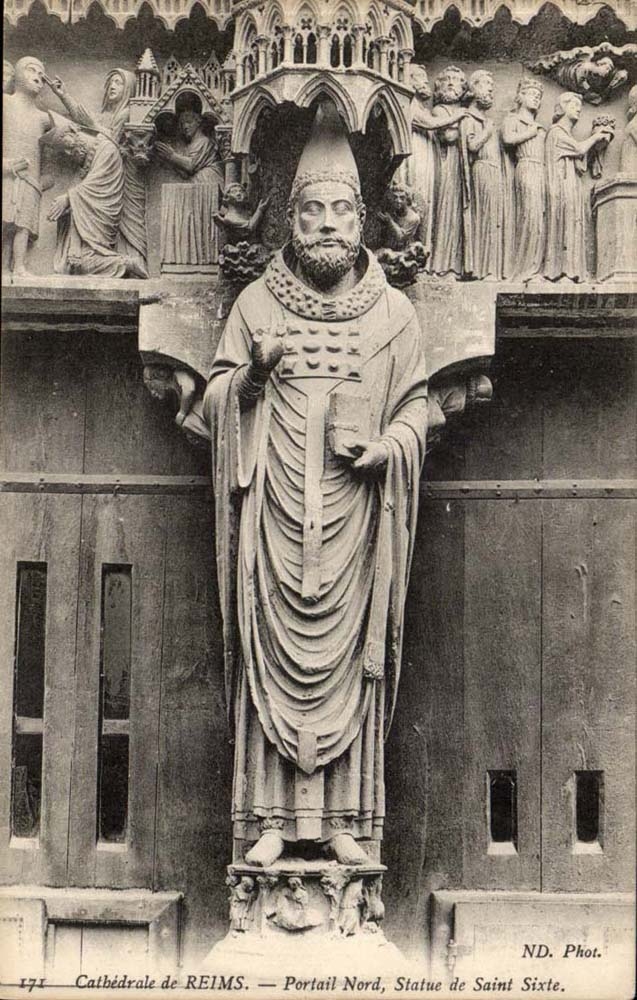 Reims - die Kathedrale - Nordgate Satue de Saint Sixth - CPA