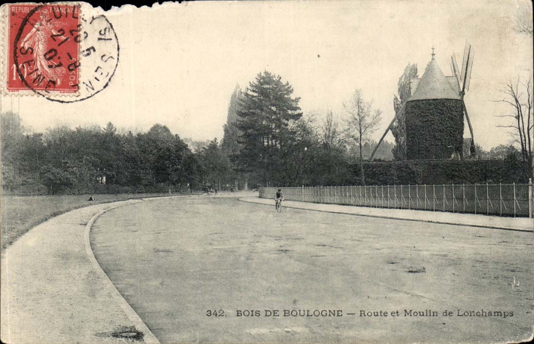 Bois de Boulogne Paris-16 - Strasse und Muhle von Lonchamps - CPA