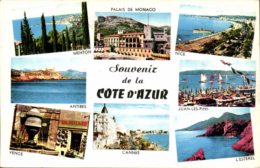 CPA Andenken des Masses des azurblauen Gaumens der Monaco-Nizza Juan Kiefern Esterel Menton Cannes Vence