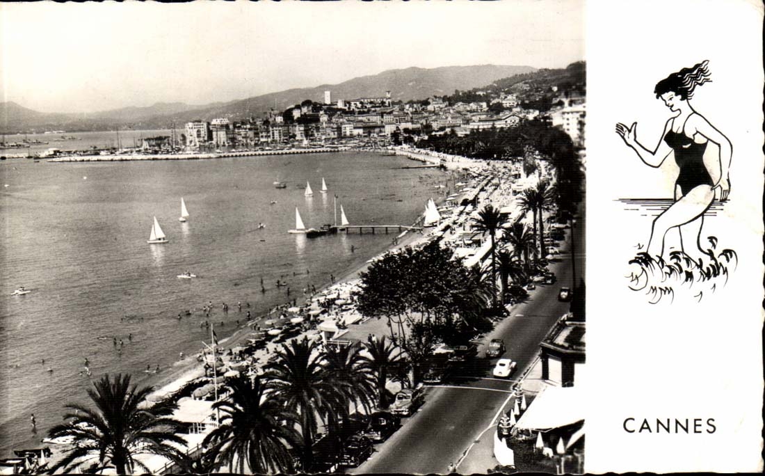 Cannes CPA the beach the walk of the Small cross and Suquet