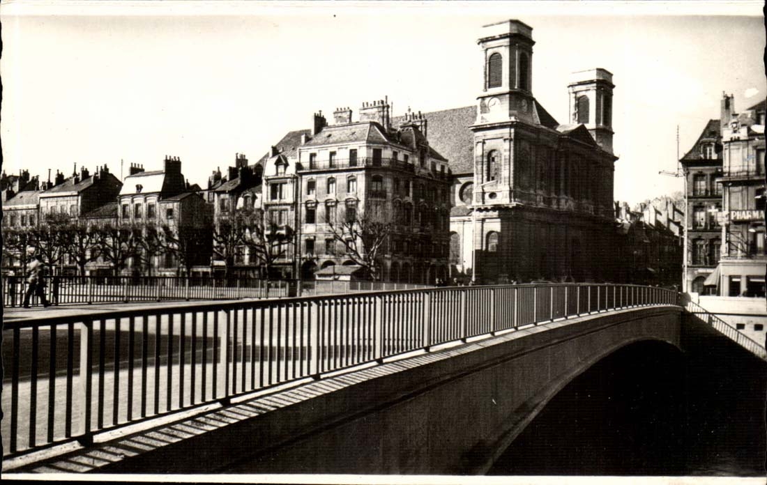 Besancon les Bains MODERN CARD the beating bridge and the church of the Madeleine