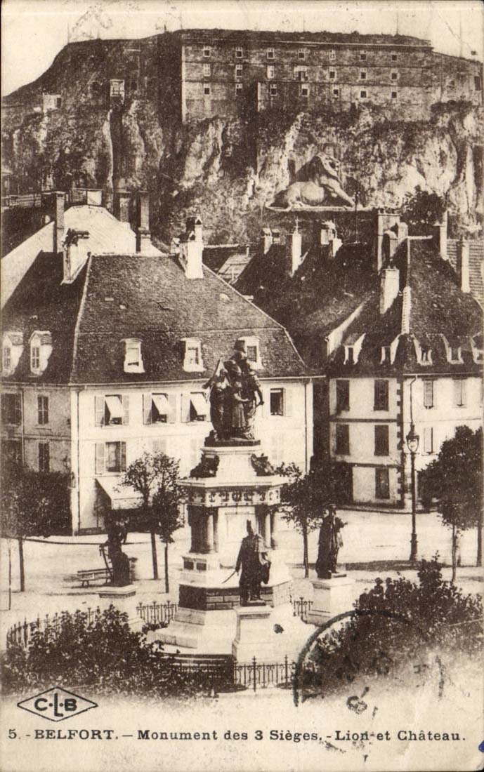 Belfort CPA Monument of the three seats Lion and castle