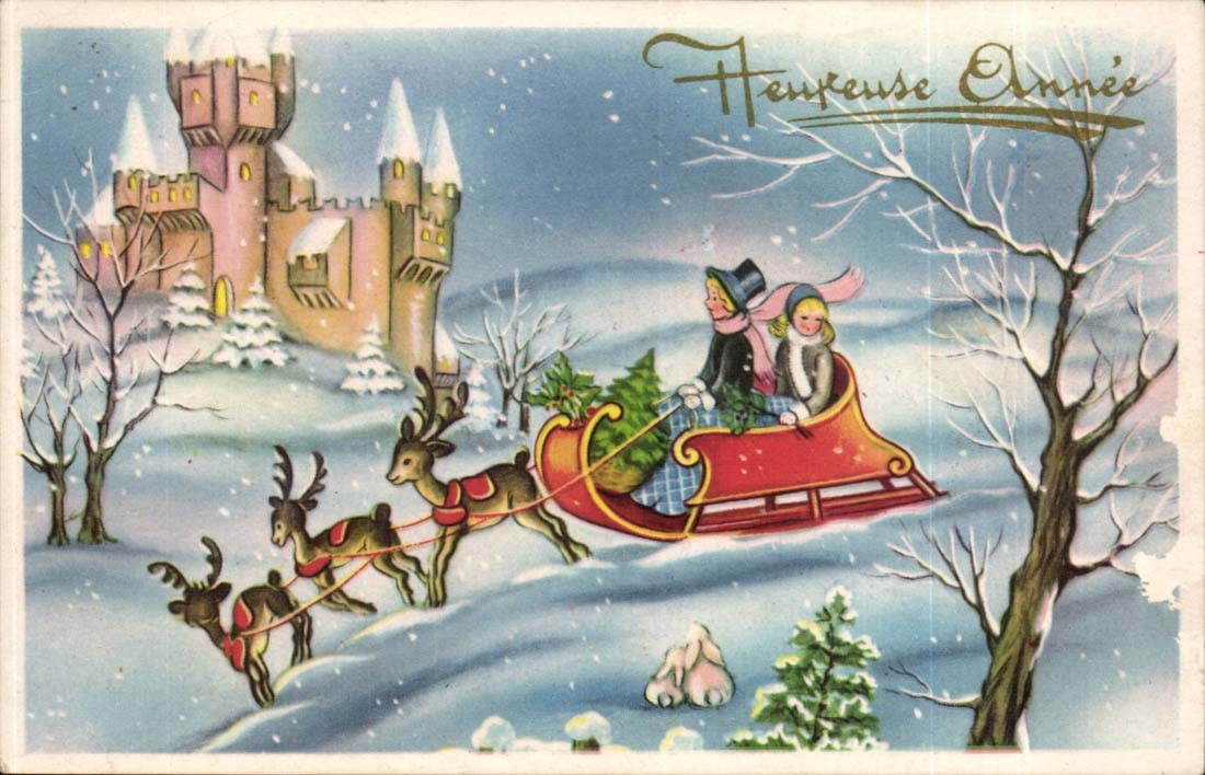 CPA Happy Fantasy year Sledge reindeers