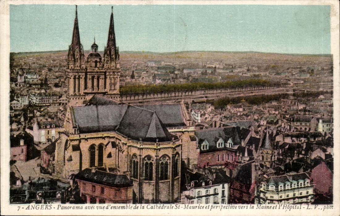 Angers CPA Panorama with overall picture of the cathedral St Maurice and prospect towards Maine and the hospital
