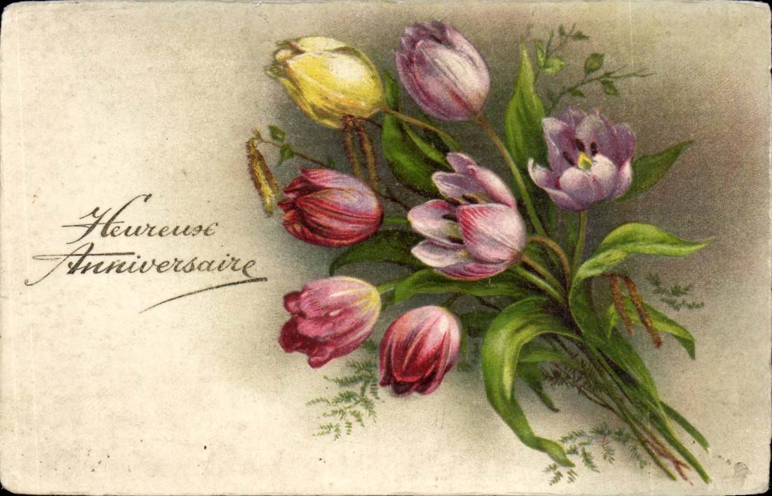 CPA Happy Fantasy birthday Flowers