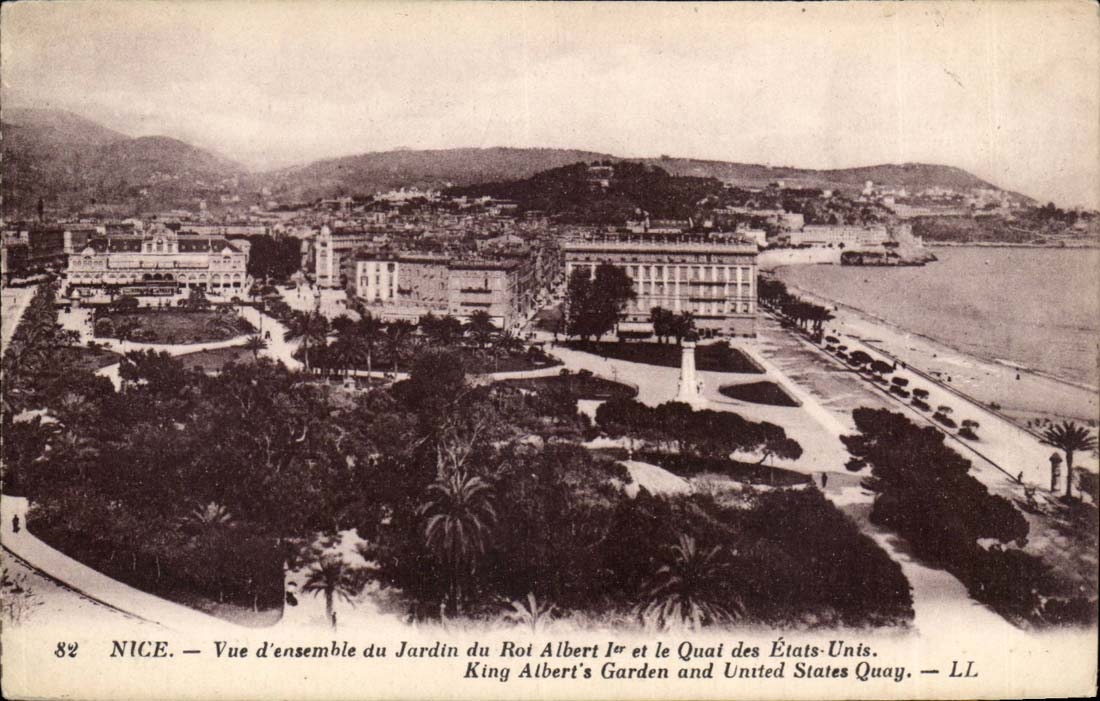 Nice CPA Overall picture of the garden of King Albert 1st and the quay of the United States