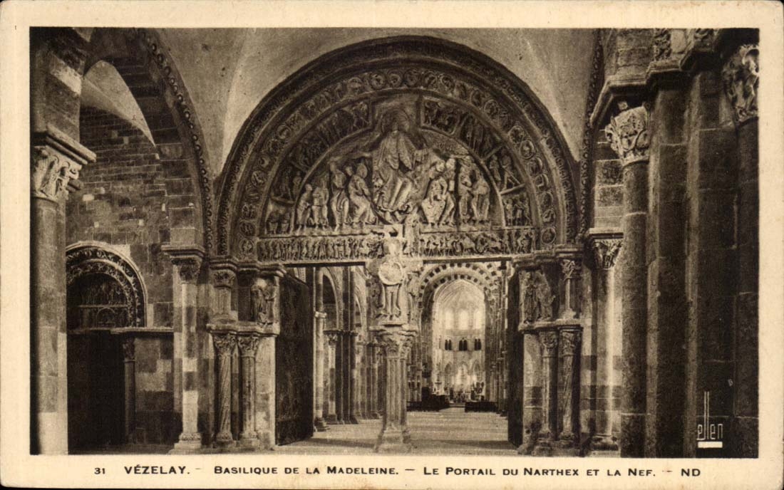 Vezelay CPA Basilica of the Madeleine the gate of Narthex and the nave