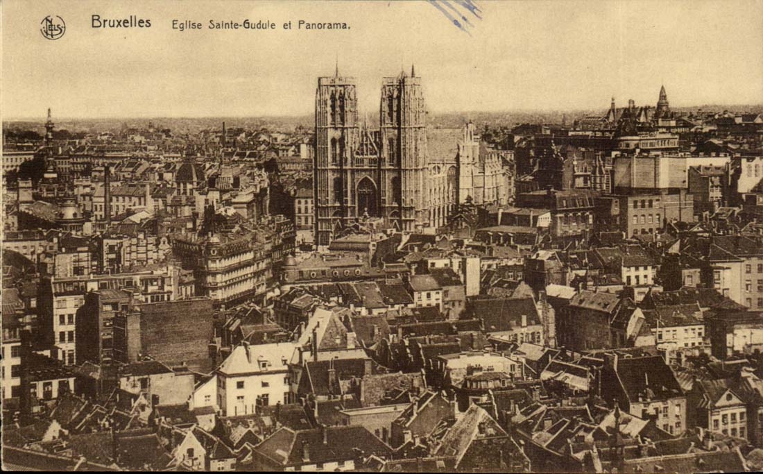 Belgie Belgium Brussels CPA Church Sainte Gudule and panorama