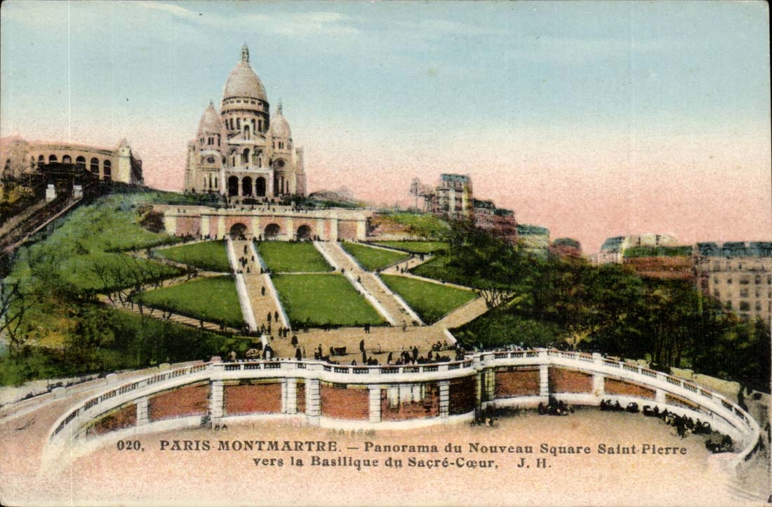 Paris Montmartre CPA Panorama du nouveau square Saint Pierre vers la basilique du SAcre Coeur