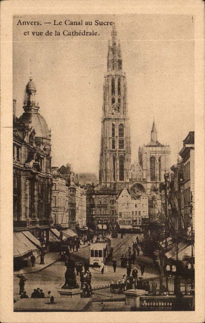 Belgien - Antwerpen - Antwerpen - der Kanal mit Zucker und Anblick der Kathedrale CPA