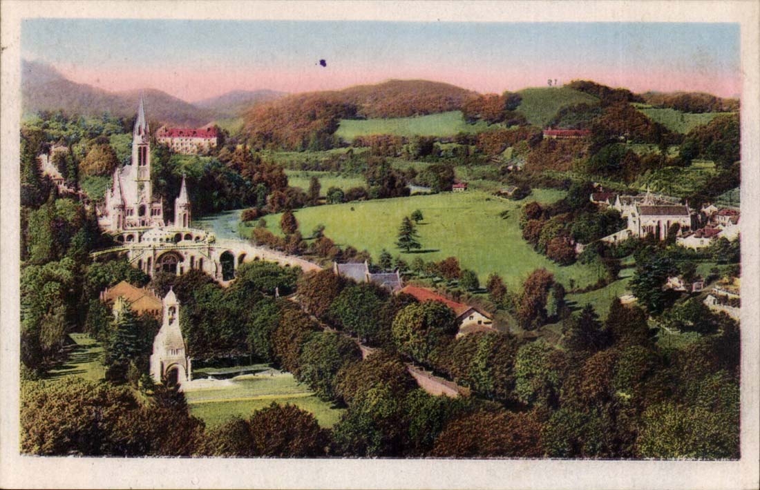 Lourdes - the Basilica seen of the Castle Fort - CPA