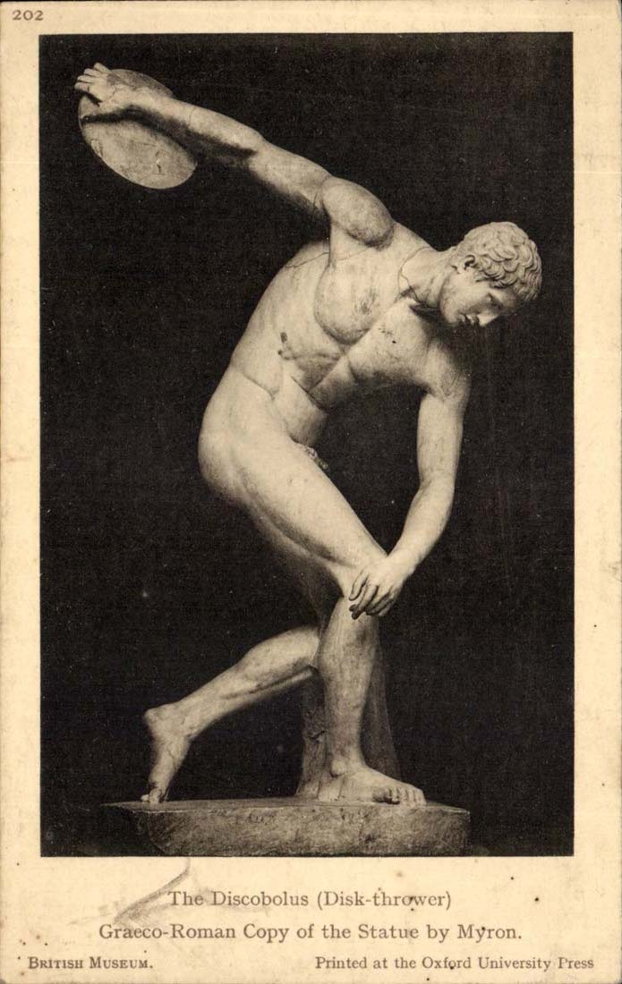 British Museum - der Discobolus - Scheibe THrowr Greco Romance Kopie weg von der Statue durch Myron - CPA