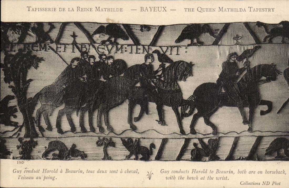 Bayeux - Tapestry of the Queen Mathilde Guy leads Harold has Beaurin both are has horse the bird with the fist - CPA