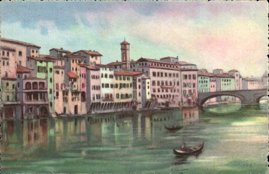 Firenze - Florence - Tuscany - Toscana - Boat - Veduta dell' Arno collar Big shot S Trinita - CPA