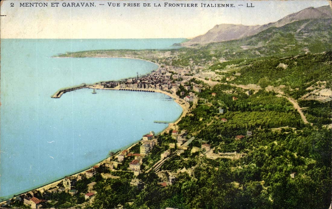 Menton and Garavan - Seen from of the Border Italian CPA