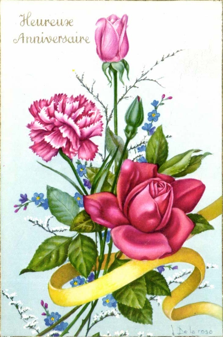 Happy Birthday - flowers - CPA