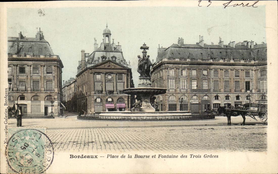 Bordeaux - Place of the Stock Exchange and Fountain of the Three Graces - CPA