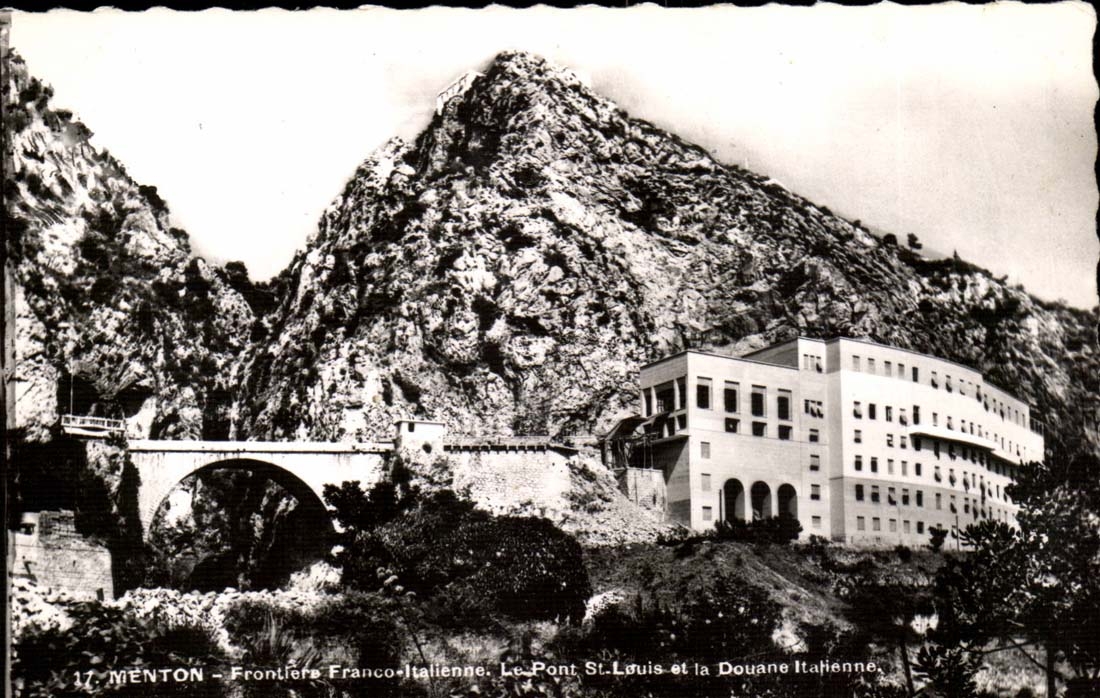 Menton CPA free Italian Border the bridge St Louis and Italian customs