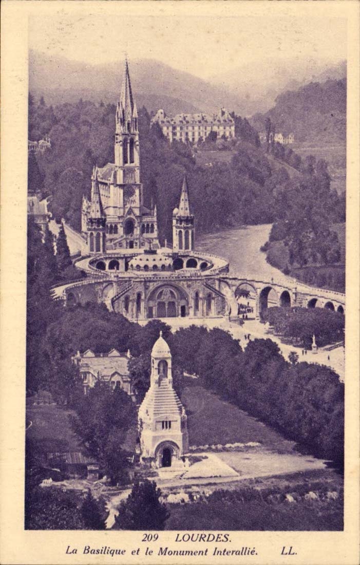 Lourdes CPA the basilica and the interallied monument