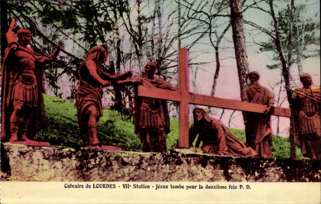 Martyrdom of Lourdes CPA 7th Jesus station falls for the second time