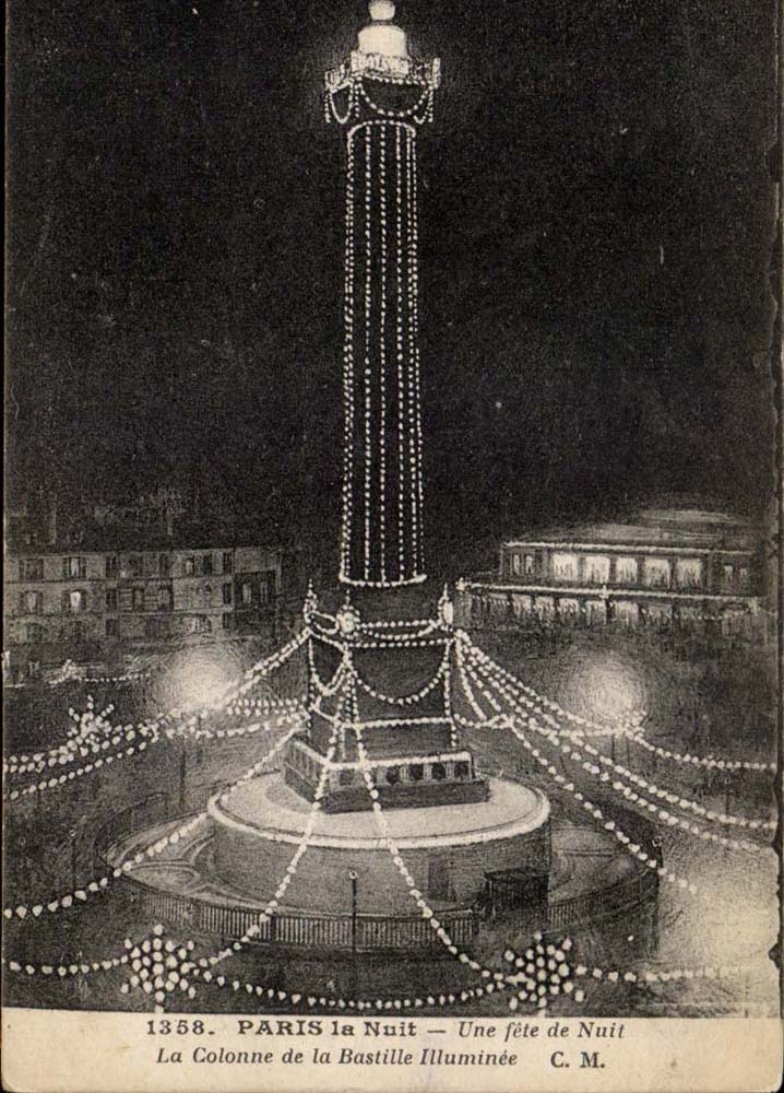 Paris-Nacht CPA ein Festival der Nacht die Spalte des Bastille illuminee