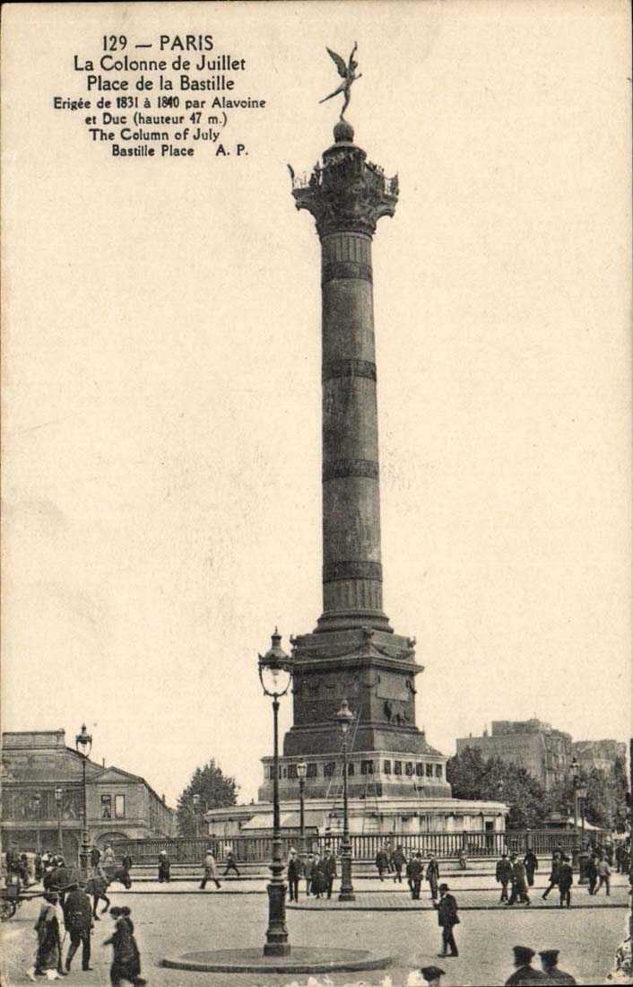 Paris night CPA places Bastille and column July