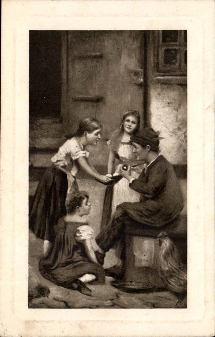 CPA Folklore Painting Cock and children