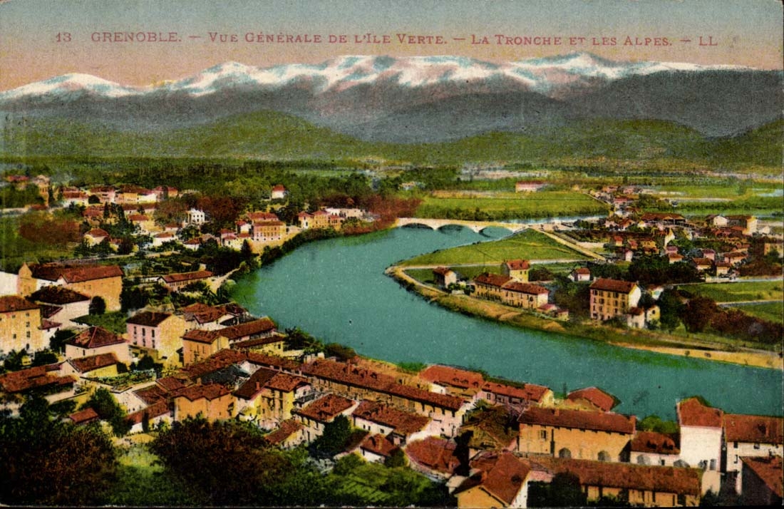 Grenoble CPA View of the green island the Mug and the Alps