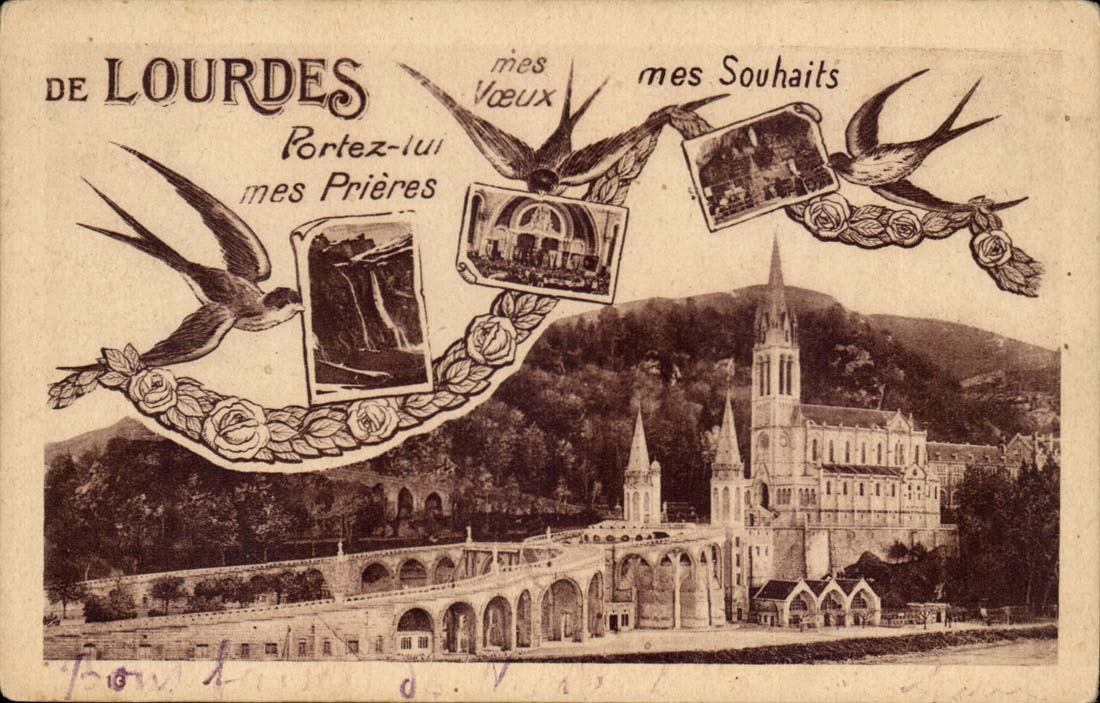 Lourdes - Carry to him my Prayers my wishes my Wishes - bird - bird - CPA