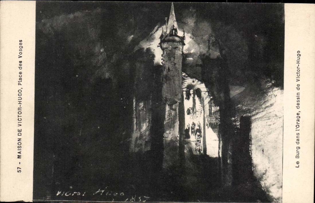 Paris 4 - La Maison de Victor Hugo Place des Vosges Le Burg dans l4orage dessin de Victor Hugo CPA