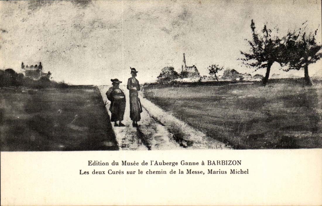 Ausgabe des Museums des Ganne Gasthauses hat Barbizon CPA die zwei Heilungen auf der Alweisenmasse Marius Michel