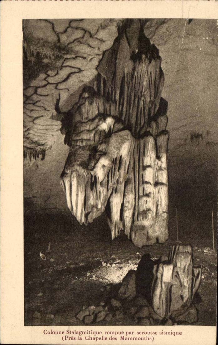 Stalagmitic CPA Column broken by earth tremor (close the vault of the mammoths)