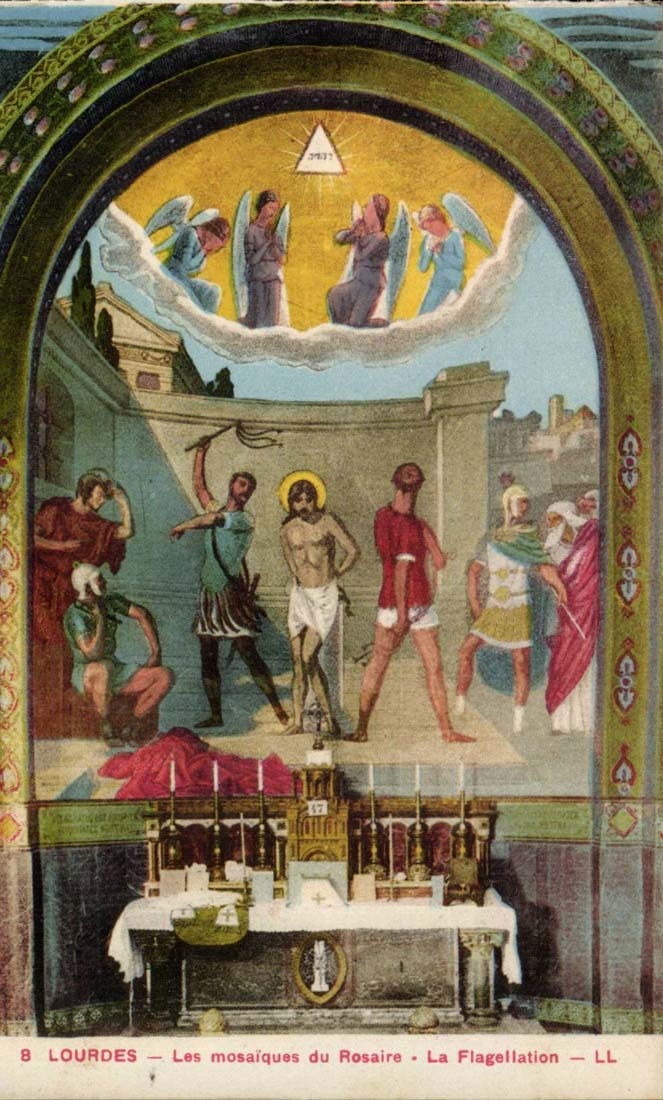 Lourdes CPA Mosaiken von Rosenbeet scourging