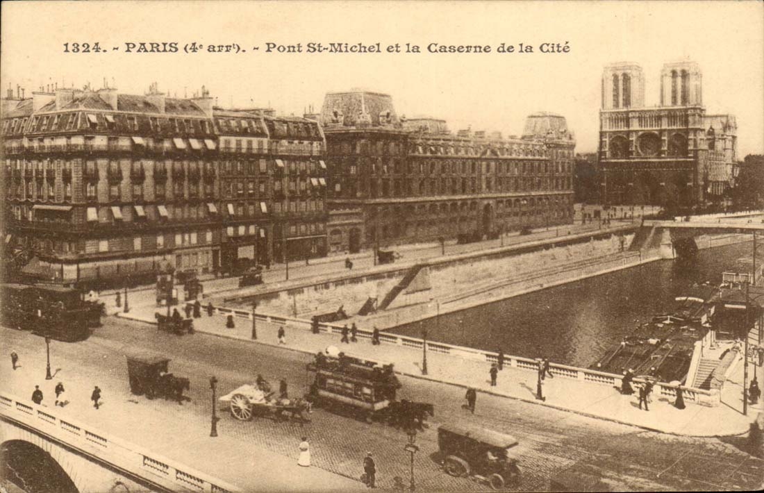 Paris CPA Pont St Michel et la caserne de la cite