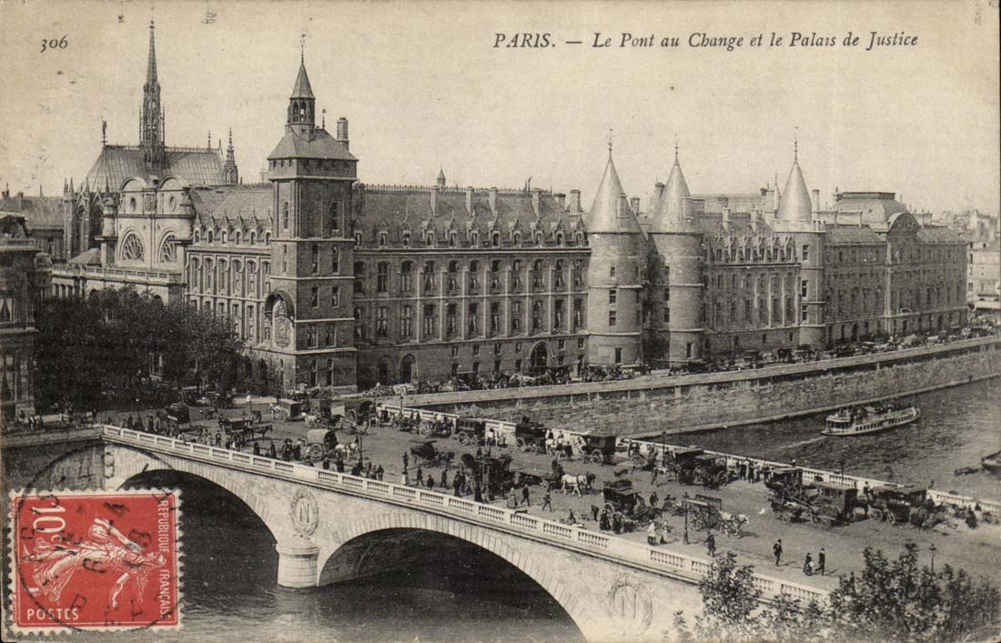Paris CPA die Brucke mit dem cahnge und den Gerichten