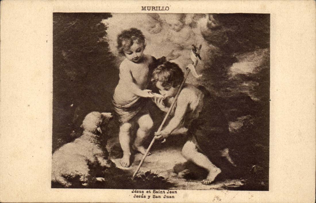 Fantasy - Children - Murillo - Jesus and Saint Jean - sheep - CPA