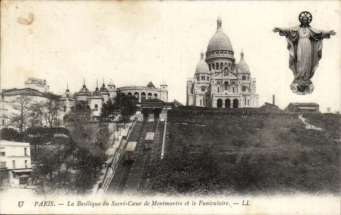 Paris CPA Montmartre Basilique du Sacre Coeur et le Funiculaire