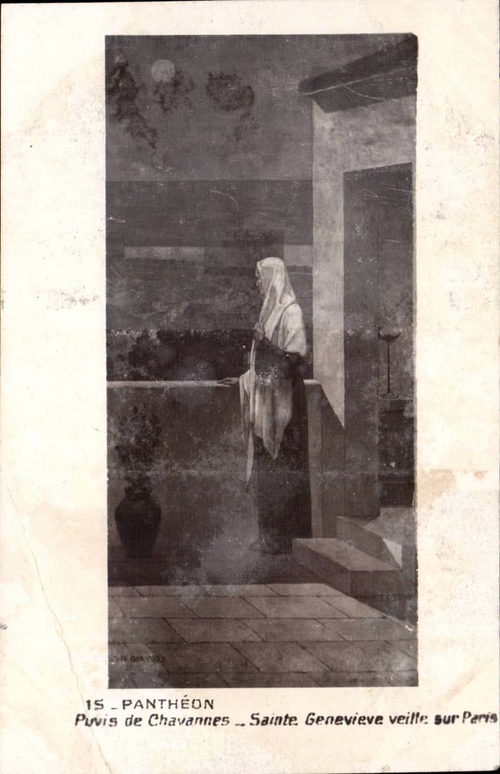 Paris - 5 - the Pantheon Puvis de Chavannes Sainte Genevieve takes care on Paris - CPA