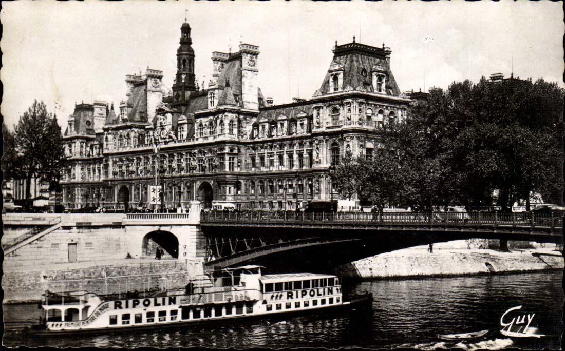 Paris - das Rathaus und die Brucke von Arcole - CPA
