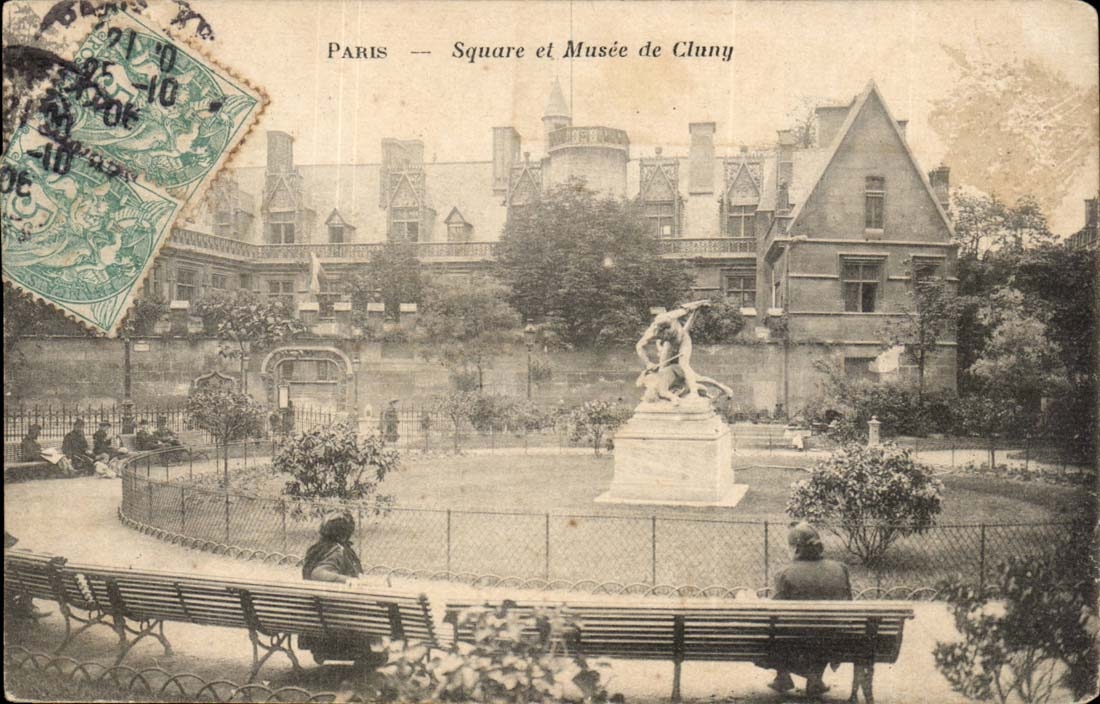 Paris CPA Public garden and Cluny museum