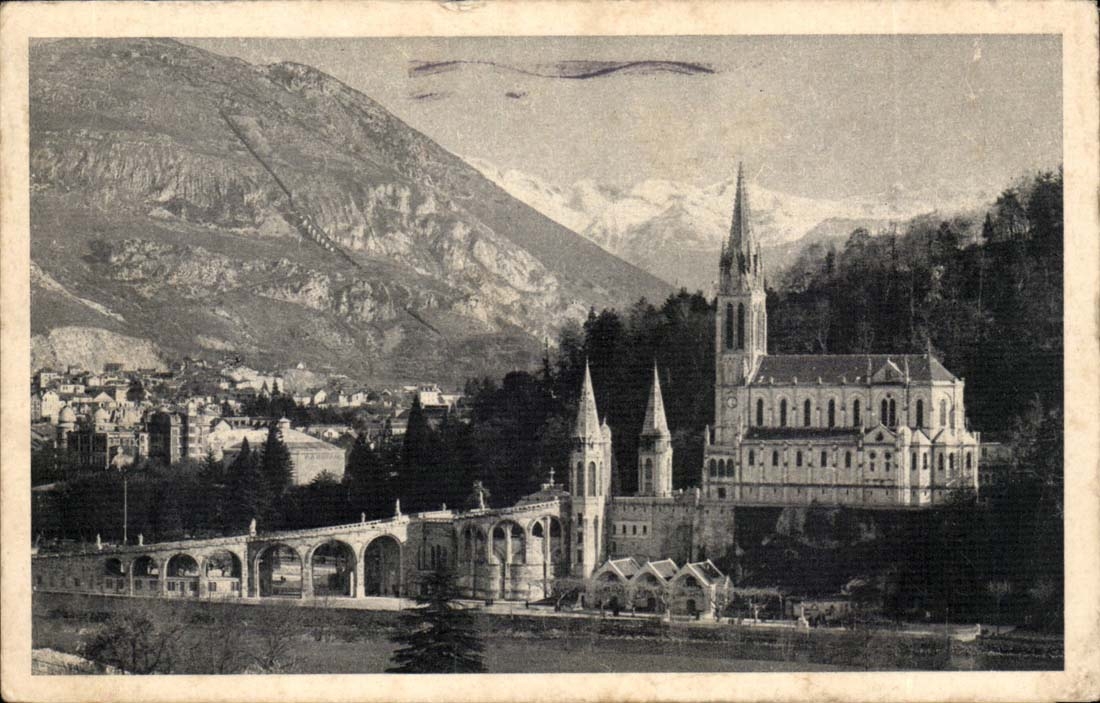 Lourdes CPA the basilica and mountains