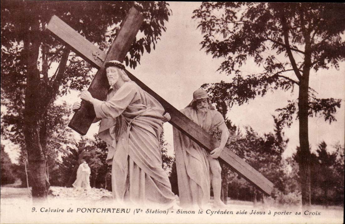 CPA Calvaire of Pontchateau Simon Cyreneen helps Jesus has to carry his cross