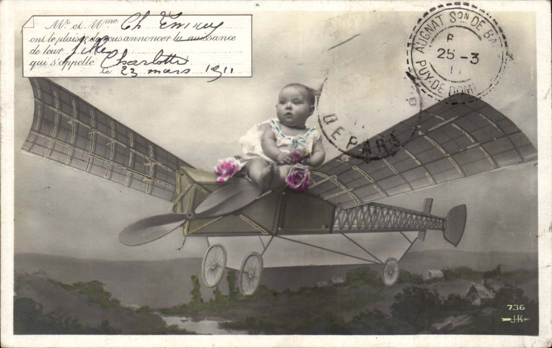 Fantasy - baby - Charlotte - plane - 1911 - CPA