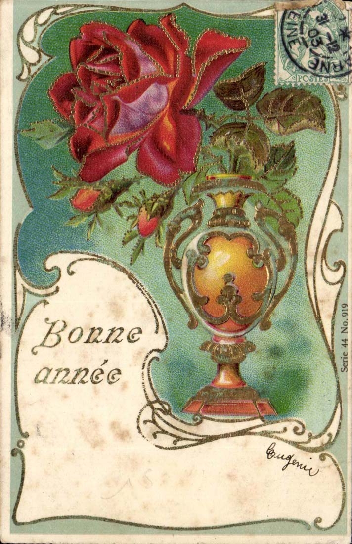 Fantasy - New year Happy New Year - Rose outlined in gold CPA