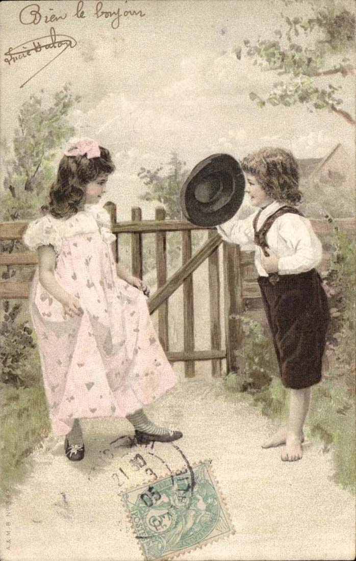 Fantasy - Children - Children greeting each other - CPA