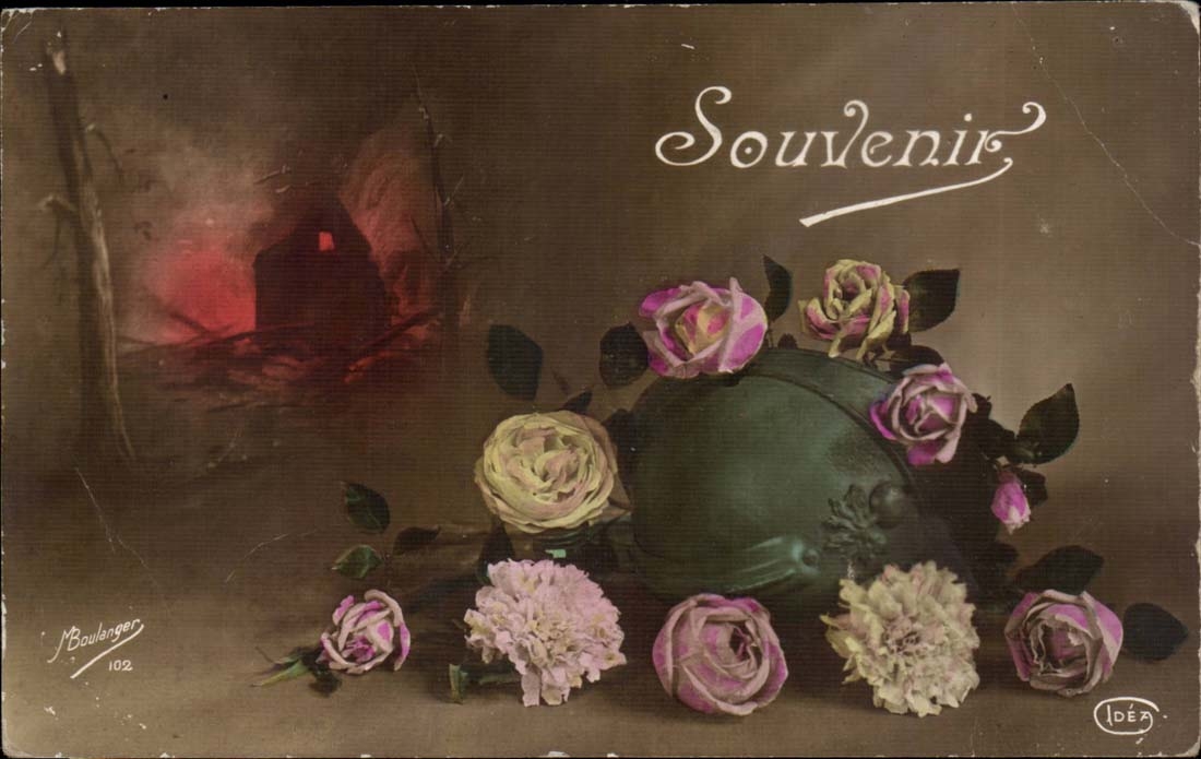 CPA Fantasy Souvenir Flowers Militaria soldier