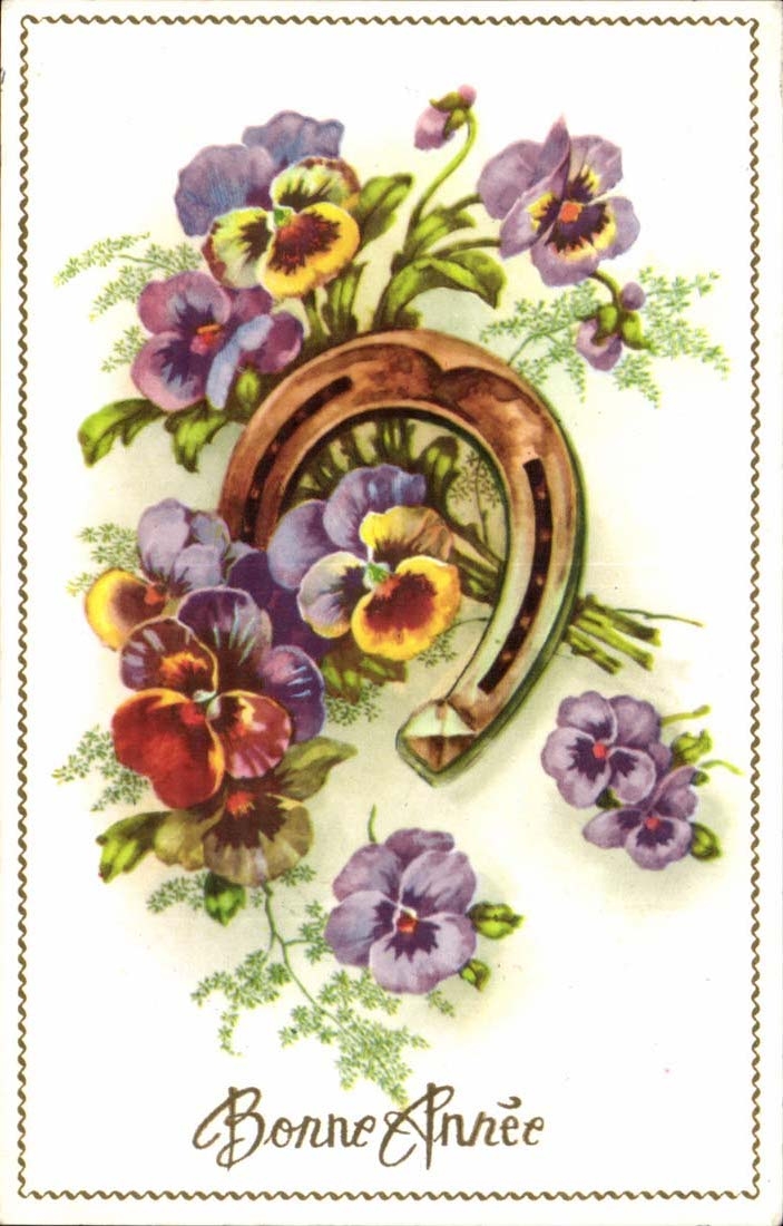 CPA Fantasy Flowers Happy New Year Horseshoe