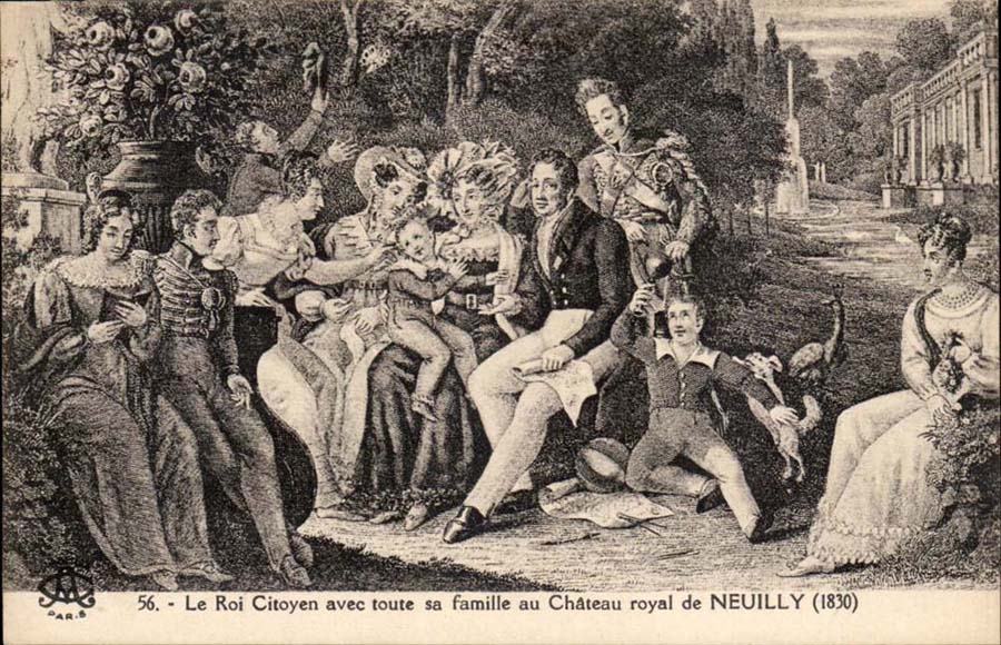 CPA History the king citizen with all his family with the royal castle of Neuilly 1830