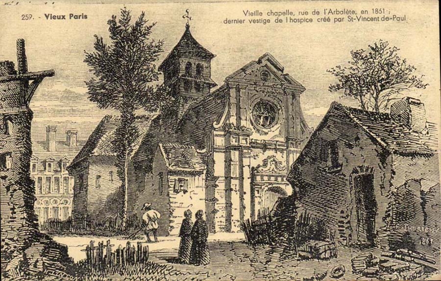 CPA History Paris Old man Old vault street of the crossbow in 1851 vestige of the old people's home Saint Vincent of Paul