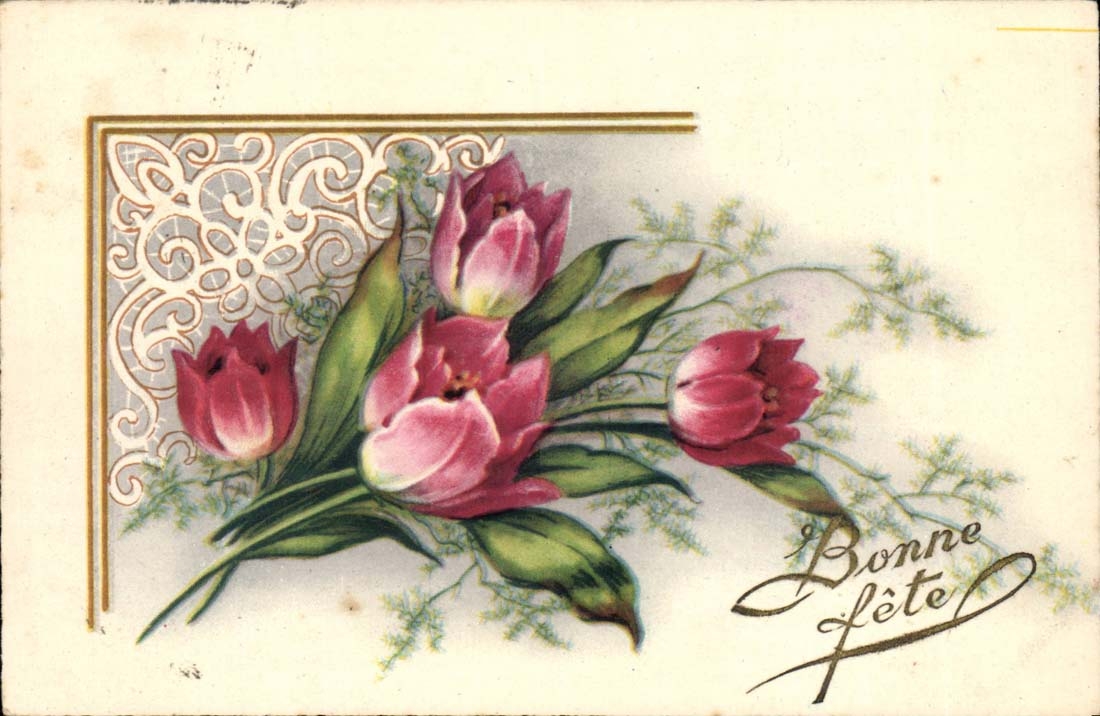 CPA Fantasy pink Wishes Good festival feurs